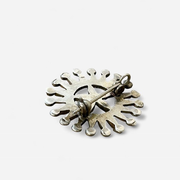 Vintage Zuni Native Mahkee Cluster Turquoise Silver Brooch Pin - Picture 3 of 5